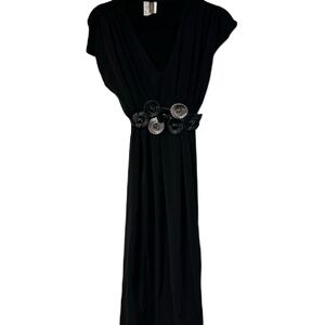 Bellyssima woman’s maternity sz l black belt jumper midi dress fancy lbd party